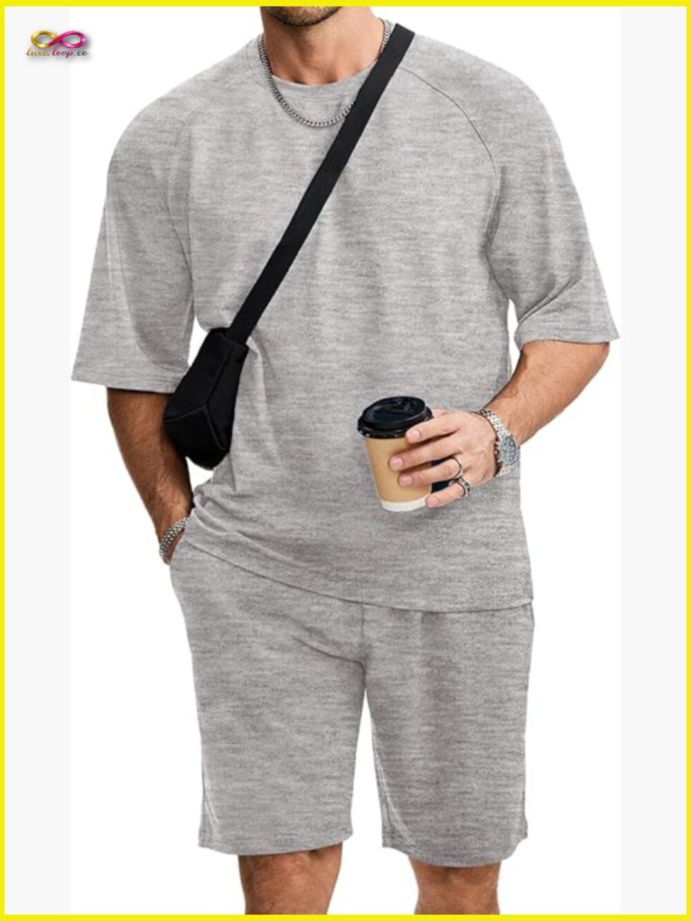 Mens 2 Piece Short Set Raglan Tee & Shorts Casual Summer Tracksuit